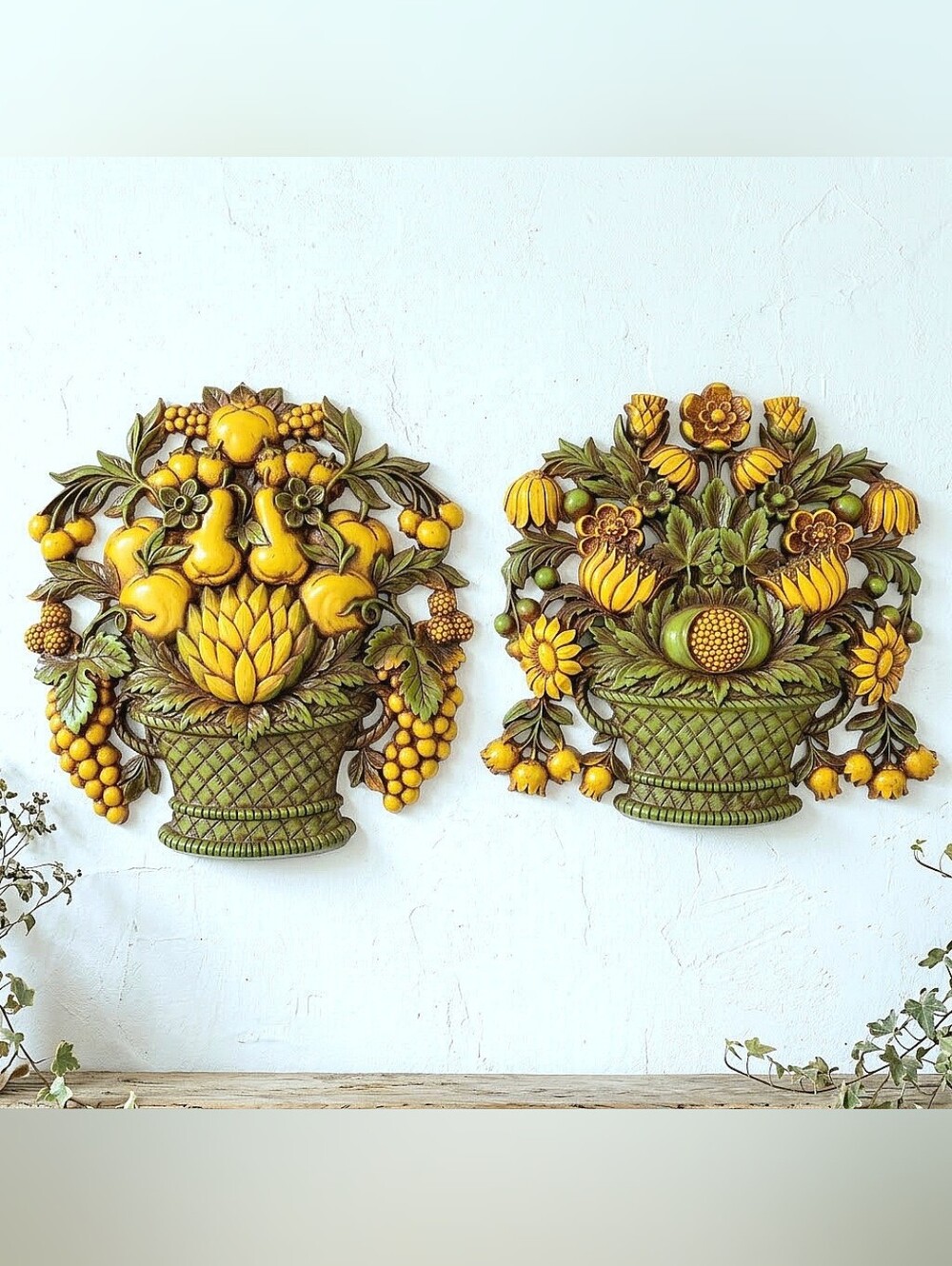 Set of 2 XL 1970s Vintage syroco fruit baskets